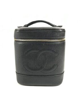 Chanel Vanity Bag Cosmetic CC Logo Caviar Leather Black